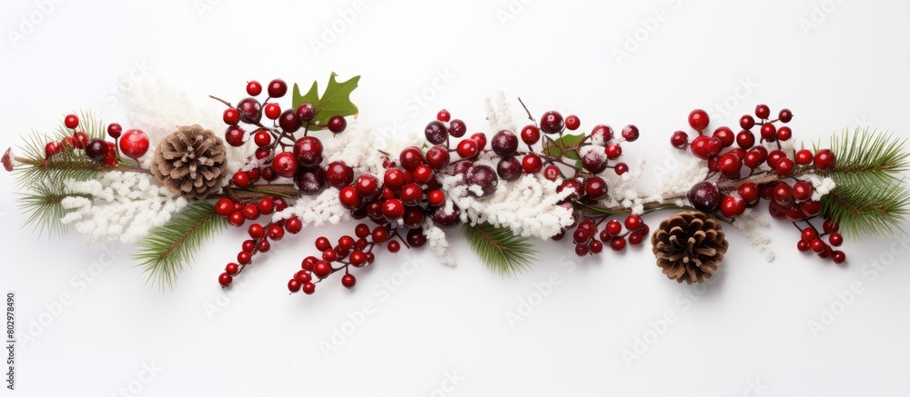 A festive Christmas decoration arranged on a white background creating a perfect copy space image