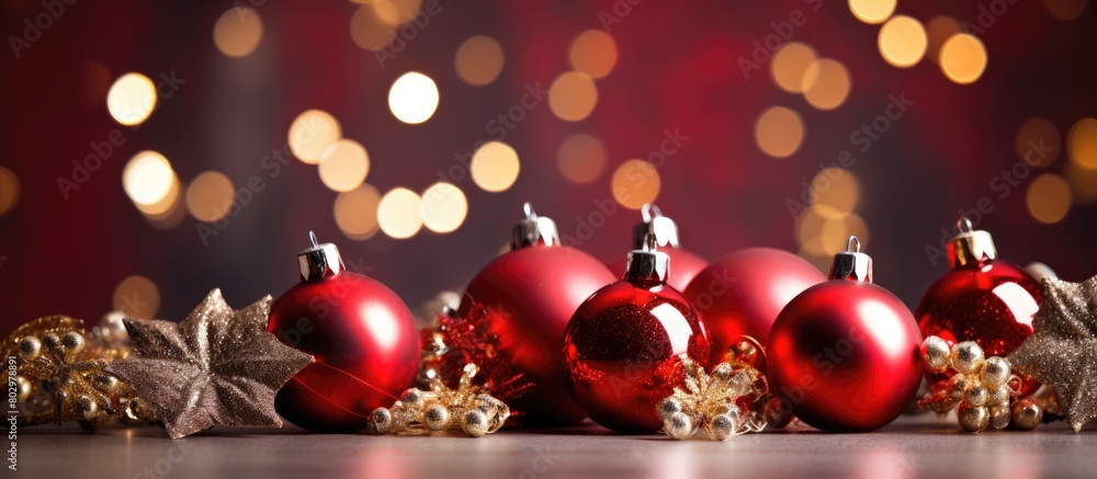 A festive arrangement of Christmas decorations on a bright background providing ample room for additional content in the image