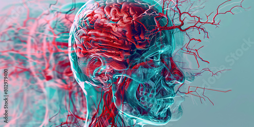 Transverse Sinus Thrombosis: The Headache and Neurological Deficits - Visualize a person with a highlighted transverse sinus showing blood clot formation, experiencing headaches and neurological photo