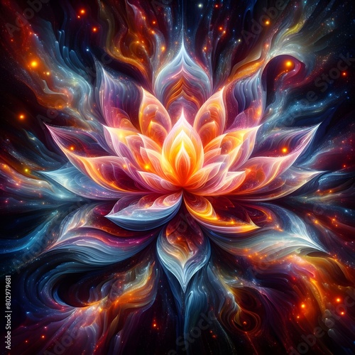 Luminous lotus flowers  abstract colorful shapes in a cosmic Display photo