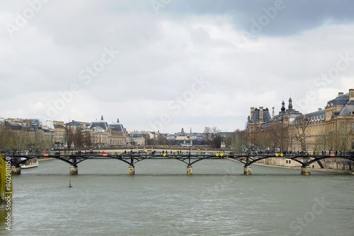 Beautiful view of the Pont des Arts ( Passerelle des Arts) a pedestrian bridge in Paris, which crosses the River Seine, France. 