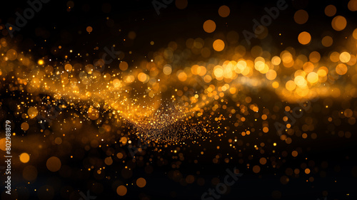 Golden dust with bokeh isolated on dark background