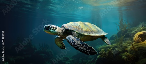 A captivating copy space image featuring a magnificent water turtle