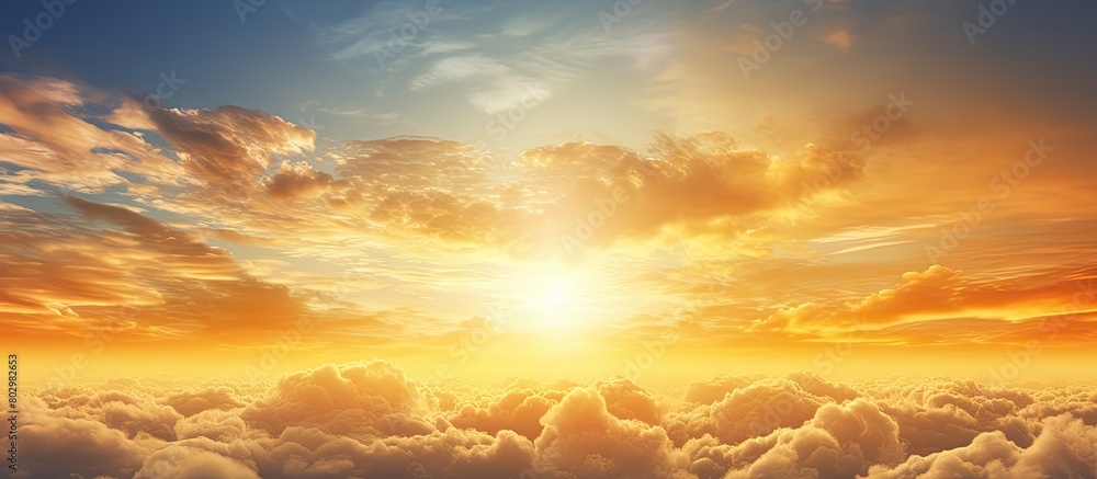 A beautiful sunset with a yellow sky and fluffy clouds in the background. with copy space image. Place for adding text or design