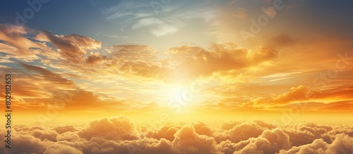 Obraz na płótnie A beautiful sunset with a yellow sky and fluffy clouds in the background. with copy space image. Place for adding text or design w salonie