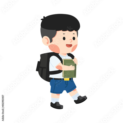 Kid Boy thai student going to school