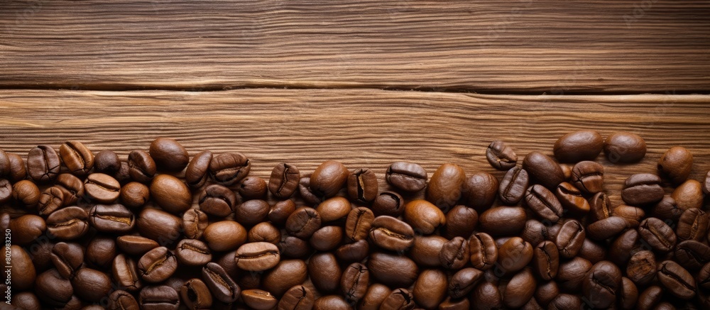 A copy space image featuring coffee beans displayed on a rustic wooden background A copy space image featuring coffee beans displayed on a rustic wooden background