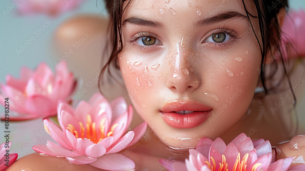 Woman's face with bright hair and waves surrounding her, long shot, realistic fantasy style, gorgeous colors Woman's face with bright hair and waves surrounding her, long shot, realistic fantasy style, gorgeous colors