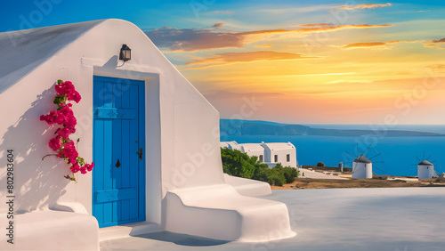  Picturesque Santorini House in Traditional Greek Style at Sunset