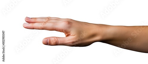 A female hand clenches isolated on a white background with copy space image photo