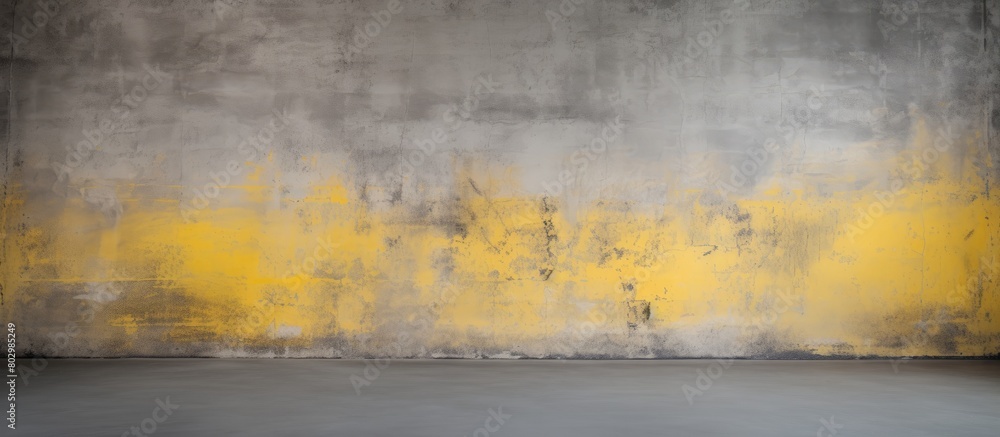 A concrete wall in shades of gray and yellow designed to mimic the appearance of a real wall with empty space available for inserting images. with copy space image. Place for adding text or design