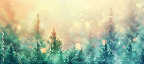 Blurred glittering background with coniferous trees © LUBKA