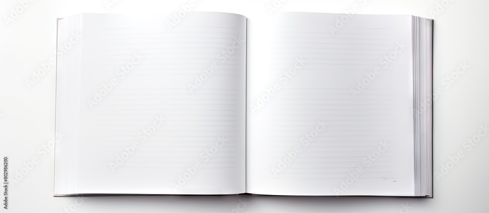 A copy space image of an opened blank paperback with a bookmark is seen against a white background A copy space image of an opened blank paperback with a bookmark is seen against a white background
