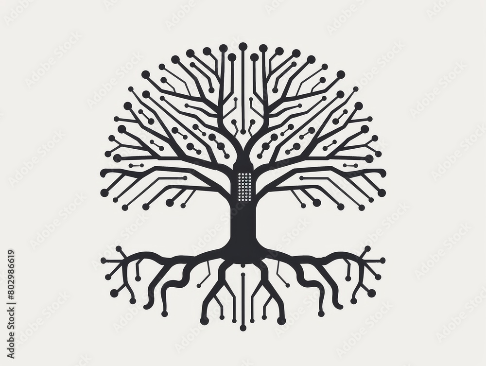 Naklejka premium Tech Tree Logo: Minimalist Circuit Board Design