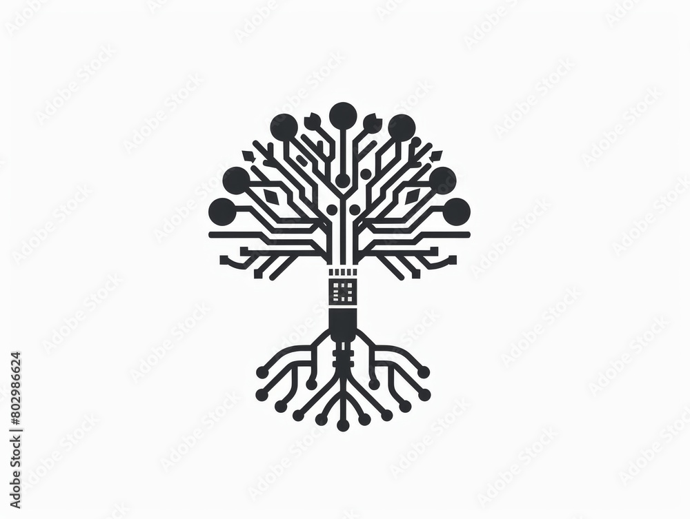 Naklejka premium Tech Tree Logo: Minimalist Circuit Board Design