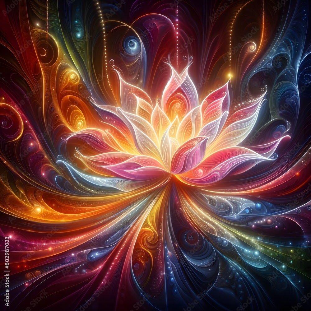Luminous lotus flowers abstract colorful shapes in a cosmic Display Luminous lotus flowers abstract colorful shapes in a cosmic Display