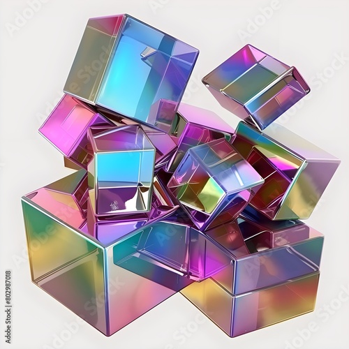 abstract background with squares, Iridescent Elegance 3D Glass Plastic Cubes in Crystal Block Arrangement
