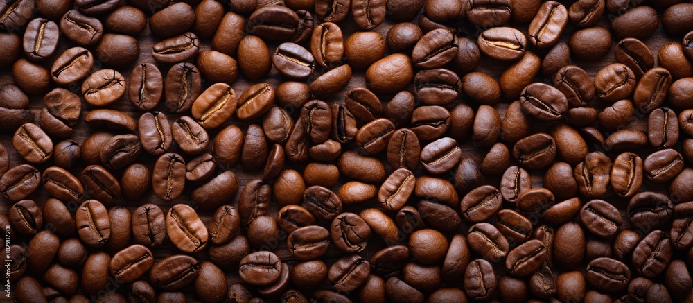 Fototapeta premium A bird s eye view of coffee beans as a background creating an enticing copy space image
