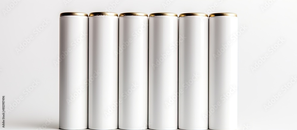 A close up image of white rechargeable AA batteries on a white background with ample space for text A close up image of white rechargeable AA batteries on a white background with ample space for text