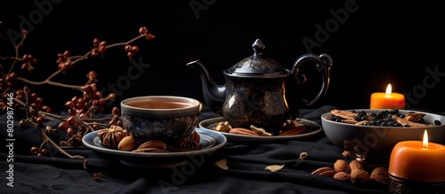 A black tablecloth adorned ...