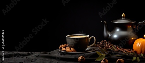 A black tablecloth adorned ...