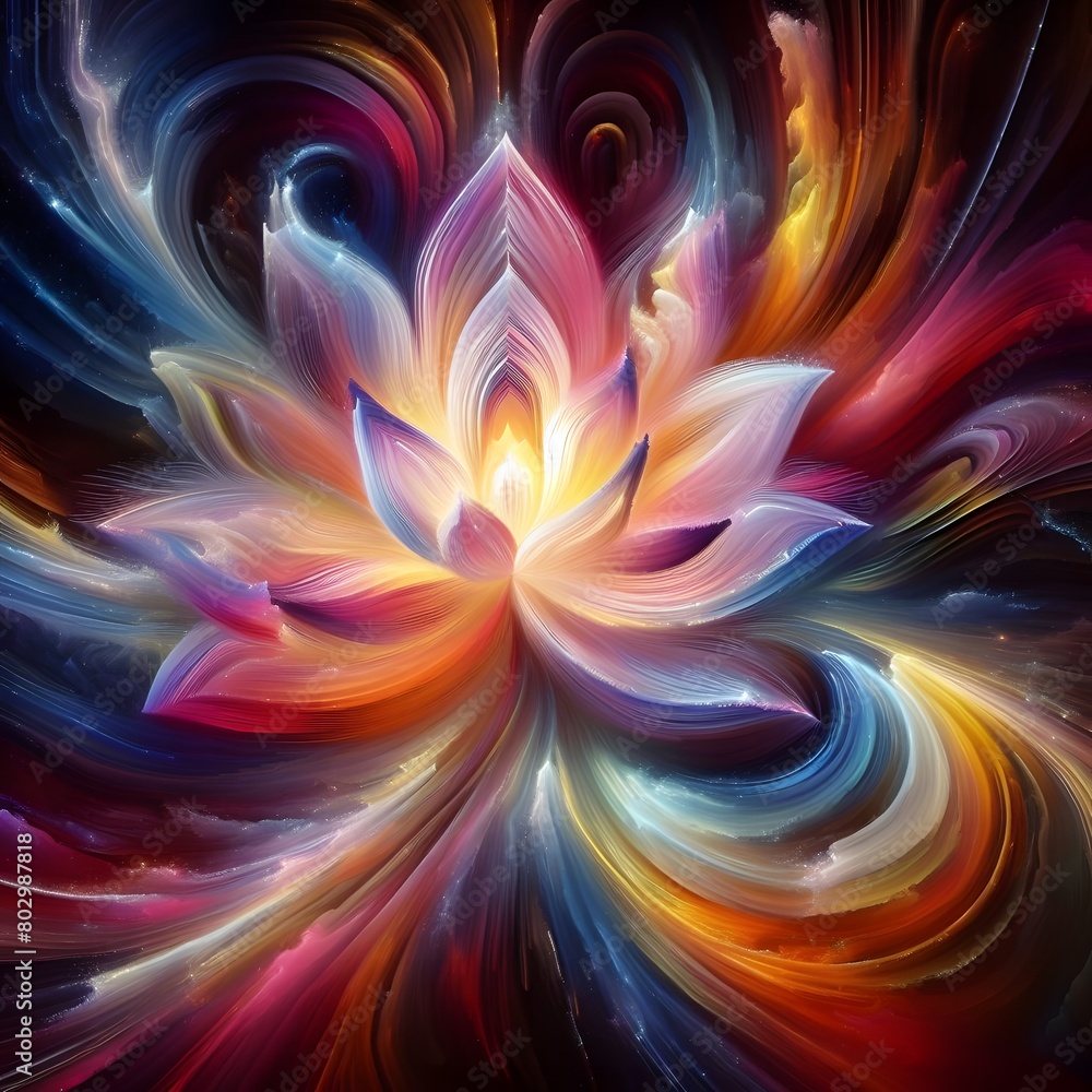 Luminous lotus flowers abstract colorful shapes in a cosmic Display Luminous lotus flowers abstract colorful shapes in a cosmic Display