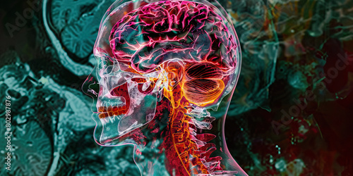 Central Pontine Myelinolysis: The Muscle Weakness and Paralysis - Picture a person with a highlighted area in the brainstem showing demyelination, experiencing muscle weakness and paralysis photo