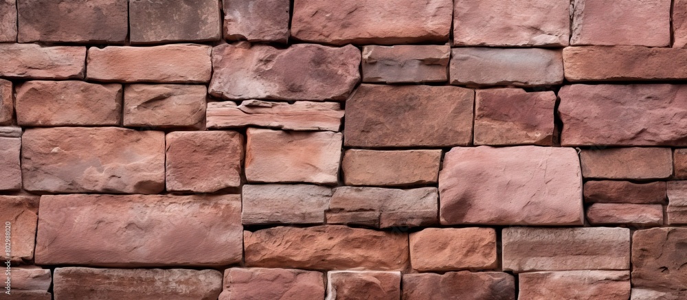A close up view of a pink stone wall creating a brown stone wall texture The texture resembles a copy space image of a red brick wall on a building A close up view of a pink stone wall creating a brown stone wall texture The texture resembles a copy space image of a red brick wall on a building