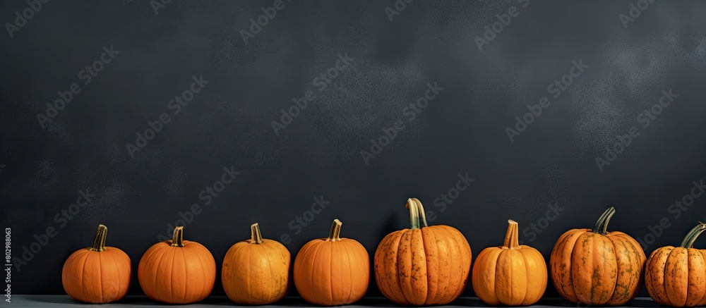 A copy space image of pumpkins set against a dark grey background A copy space image of pumpkins set against a dark grey background