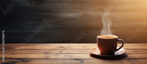 A cup of fresh coffee sits ...