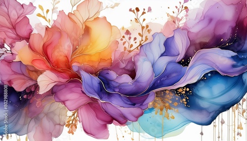 Colorful watercolor splashed flowery artistic background