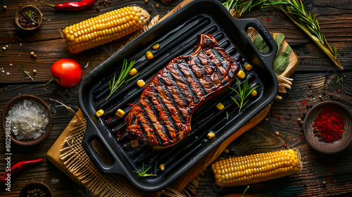 Köstliches Steak auf dem Grill.  photo