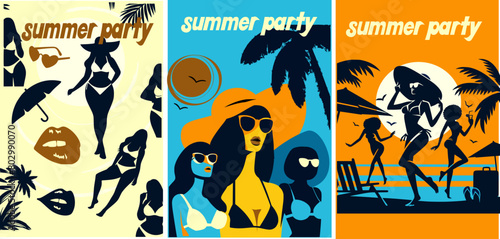background with girls ar a poster for summer party