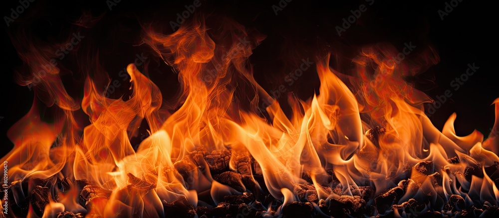 A close up view of a vibrant orange fire burning against a dark black background giving the perfect copy space image A close up view of a vibrant orange fire burning against a dark black background giving the perfect copy space image