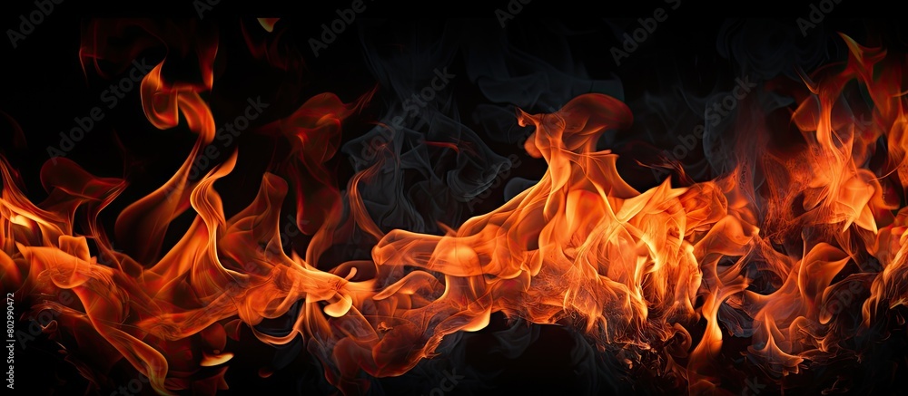 A close up view of a vibrant orange fire burning against a dark black background giving the perfect copy space image A close up view of a vibrant orange fire burning against a dark black background giving the perfect copy space image