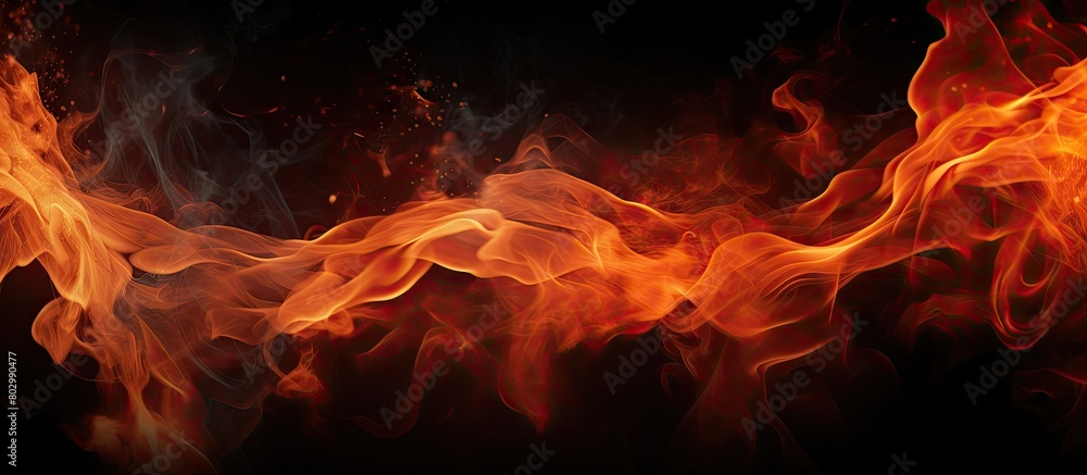 A close up view of a vibrant orange fire burning against a dark black background giving the perfect copy space image