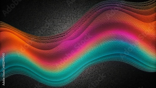 Abstract colorful background with wavy gradient, glowing light effects and grainy texture on black backdrop