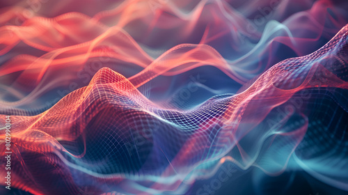  abstract digital particles wave with depth of field and bokeh light effects, abstract background with dynamic waves, lines and bokeh effect, abstract background with glowing particles, smooth lines 
