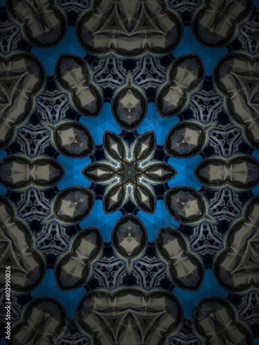 Interesting mandala with emphasis on brilliant blue and gray colors - math pattern tuned into art