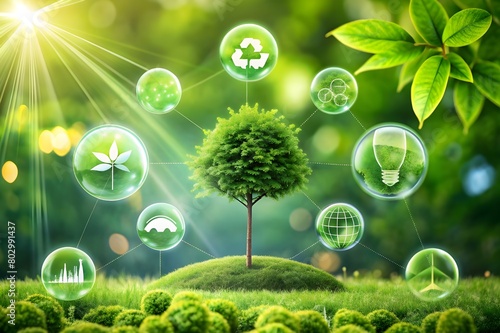 globe of green tree on tropical nature summer background, Ecology and Environment concept.