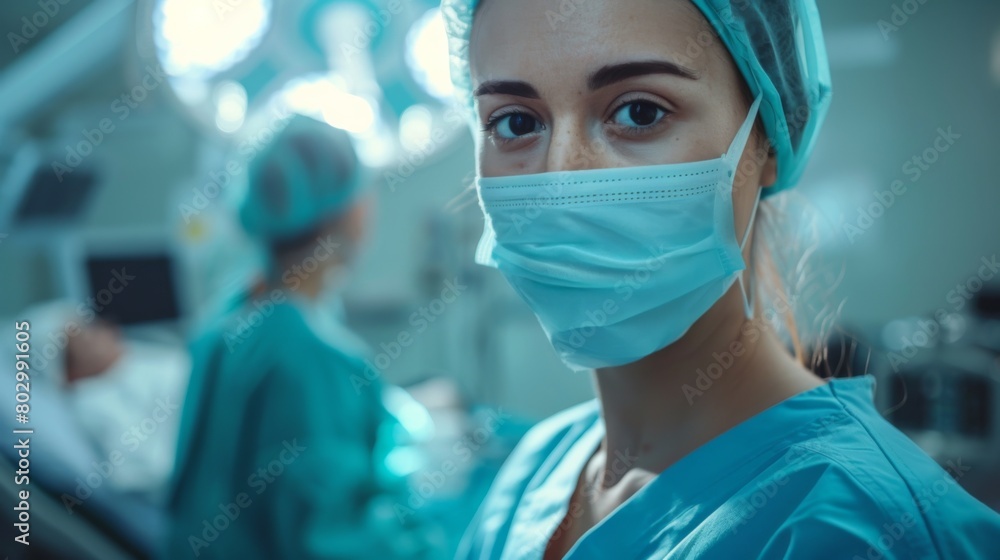 Nurse in hospital wearing surgical mask Nurse in hospital wearing surgical mask