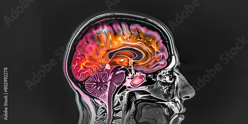 Radiation-induced Brain Injury: The Brain Damage and Neurological Deficits - Visualize a person with a highlighted brain affected by radiation therapy, experiencing brain damage and neurological defic photo