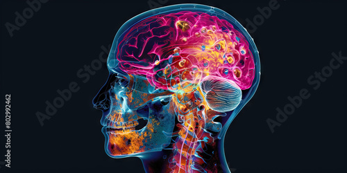 Radiation-induced Brain Injury: The Brain Damage and Neurological Deficits - Visualize a person with a highlighted brain affected by radiation therapy, experiencing brain damage and neurological defic