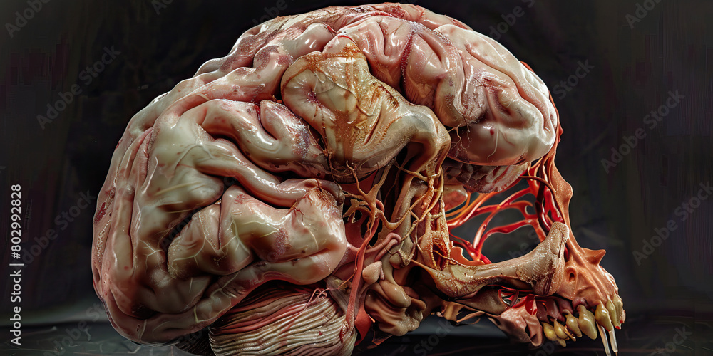 Obraz premium Fahr's Syndrome: The Calcification of Basal Ganglia and Movement Disorders - Imagine a person with a highlighted brain showing calcification of the basal ganglia, experiencing movement disorders