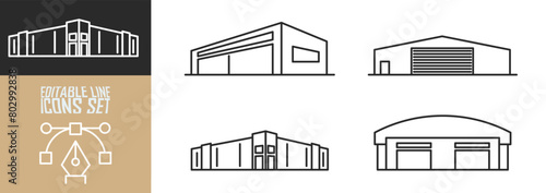 set of warehouse line art icon logo Design Vector Illustration