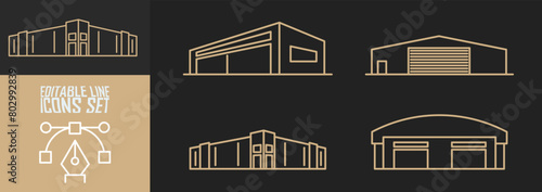 set of warehouse line art icon logo Design Vector Illustration