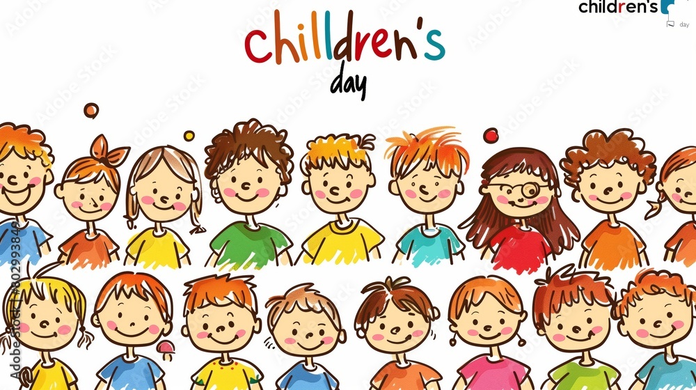 Many smiling childs with text children's day