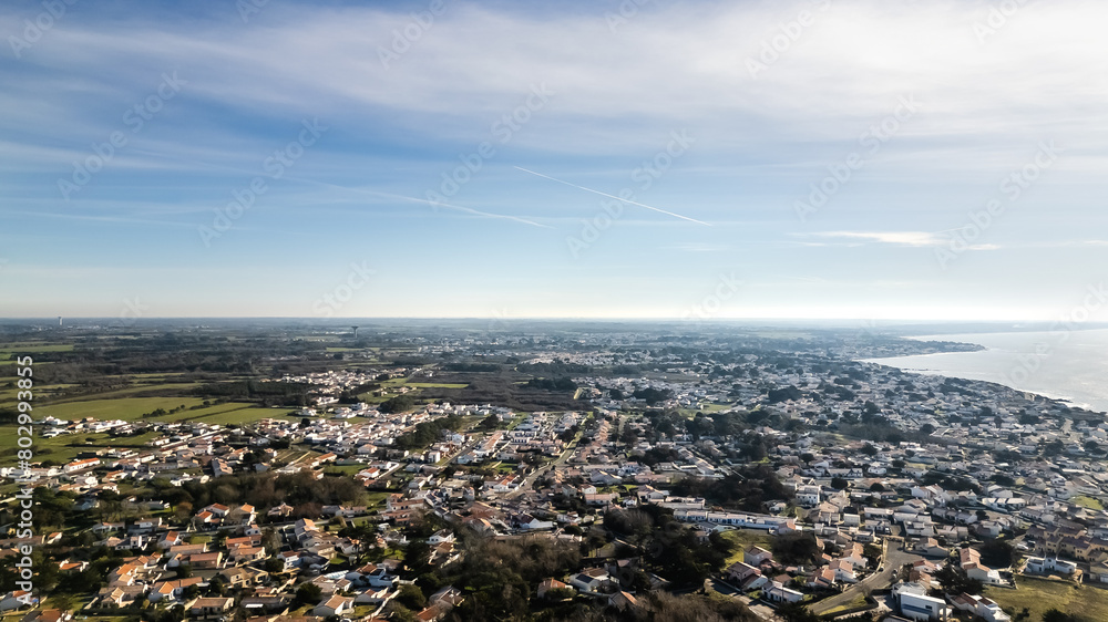 aerial drone view of Brétignolles sur mer in Vendee, France