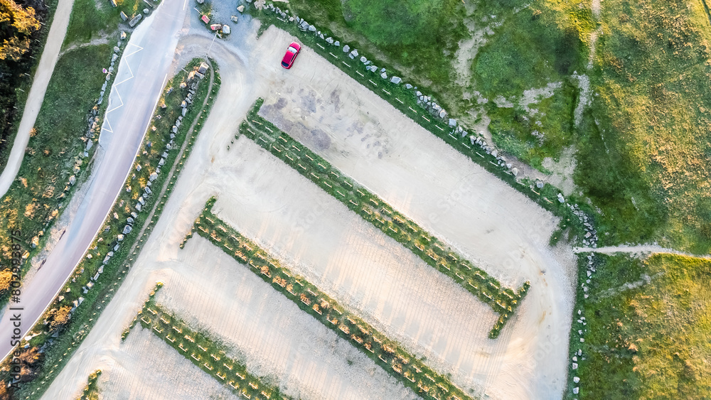 sandy car park at La Gachere in Brem sur Mer, Vendee