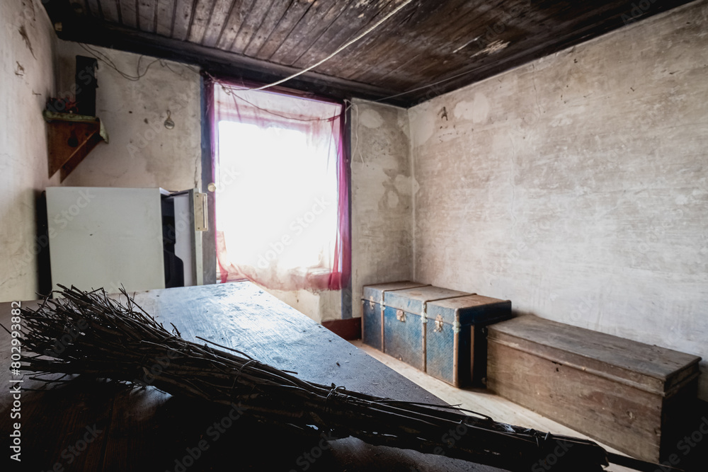interior of an old abandoned stone house